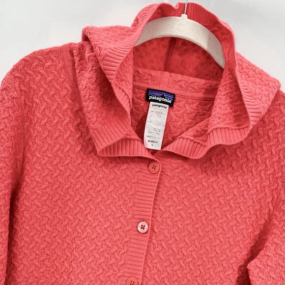 Patagonia Womens Cashmere Wool Sweater Hoodie Button Up Cardigan Sz Small Coral - Picture 12 of 12